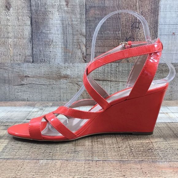 J. Crew Marci Patent Leather Strappy Wedge Sandals Orange Womens 9 - Picture 4 of 12